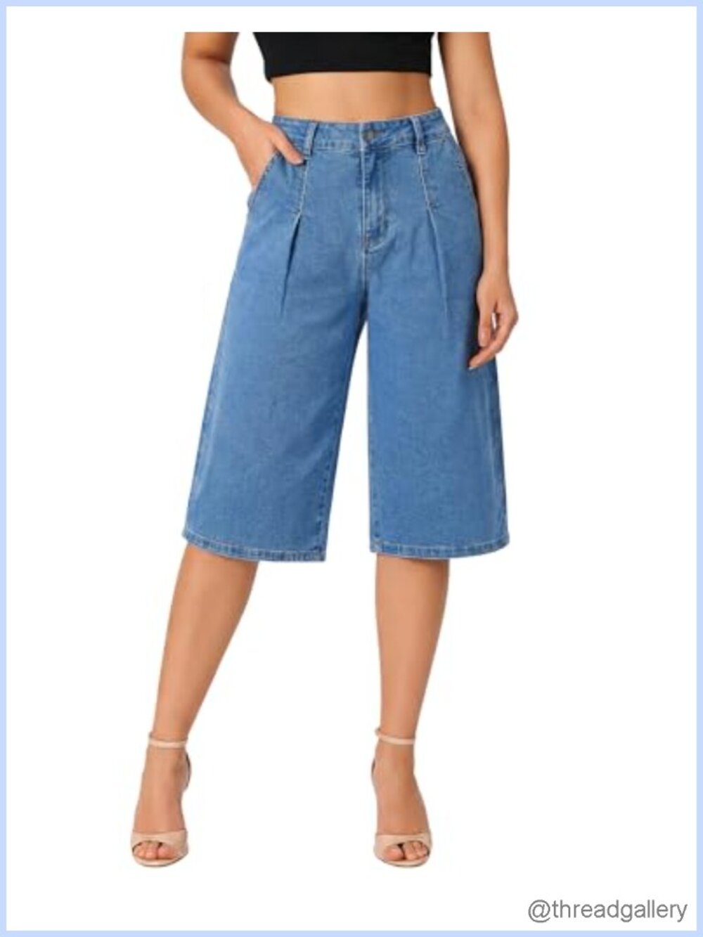 Women's Stretchy Long Jorts Loose Fit Wide Leg Bermuda Denim Shorts